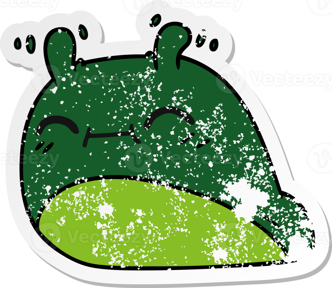 hand drawn distressed sticker cartoon of a happy kawaii slug png