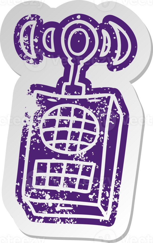 distressed old cartoon sticker of a walkie talkie png
