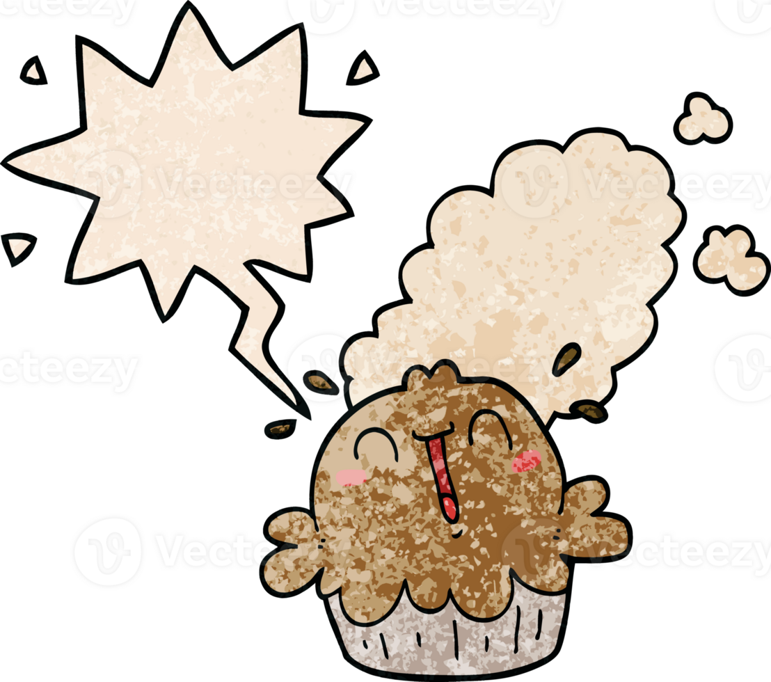 cute cartoon pie with speech bubble in retro texture style png