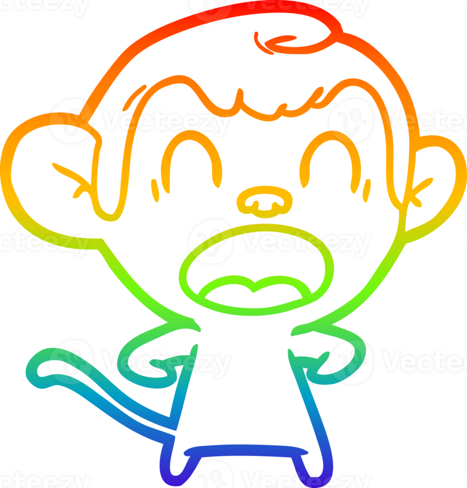 rainbow gradient line drawing of a shouting cartoon monkey png