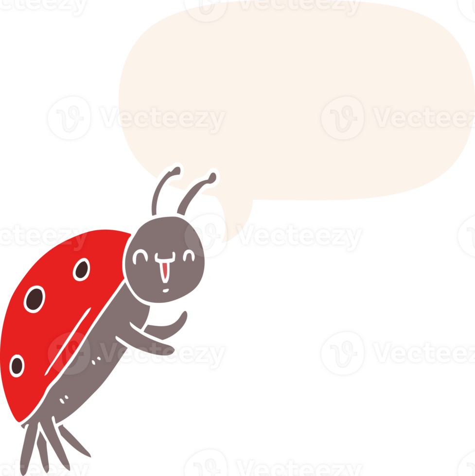 cute cartoon ladybug with speech bubble in retro style png