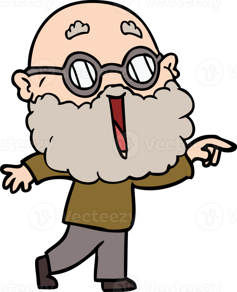 cartoon joyful man with beard pointing finger png