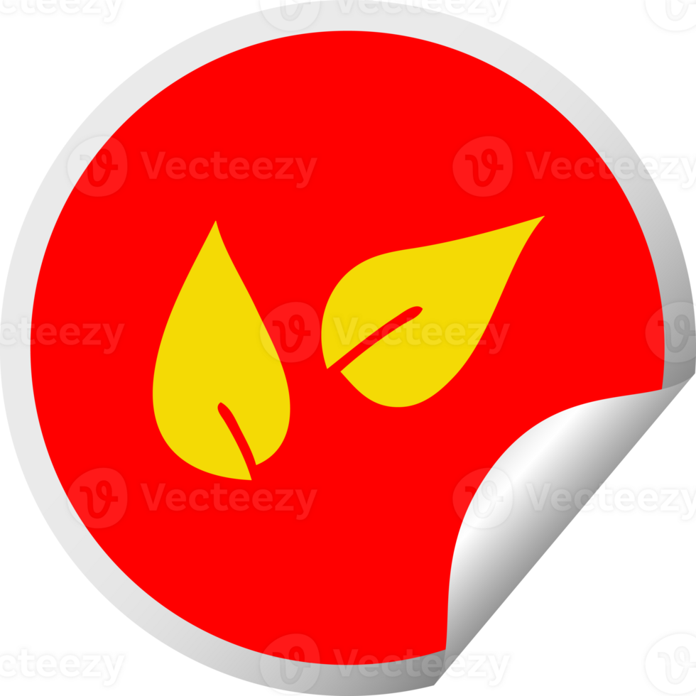 circular peeling sticker cartoon of a leaves png