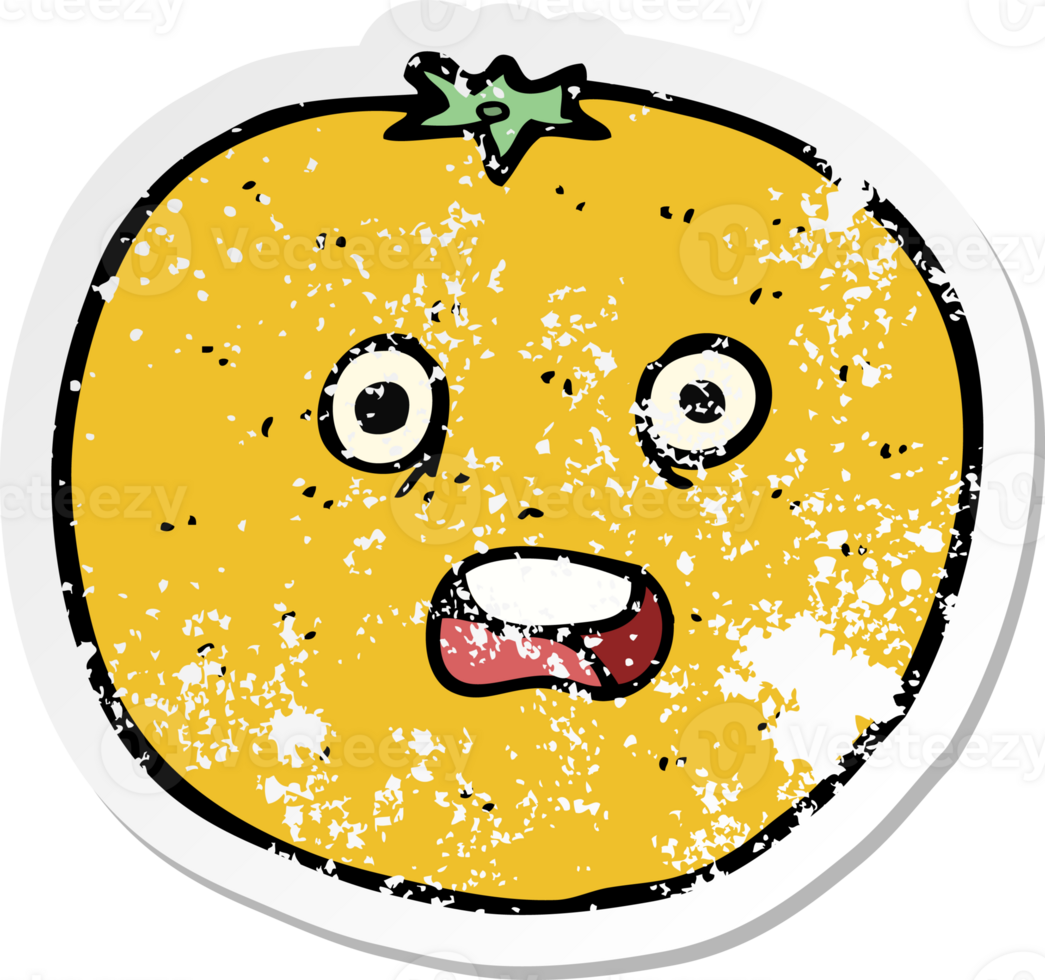 retro distressed sticker of a cartoon orange png