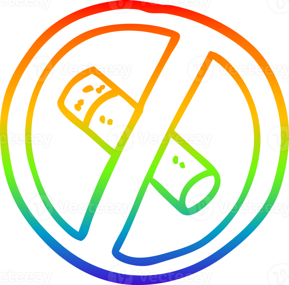 rainbow gradient line drawing of a cartoon no smoking sign png