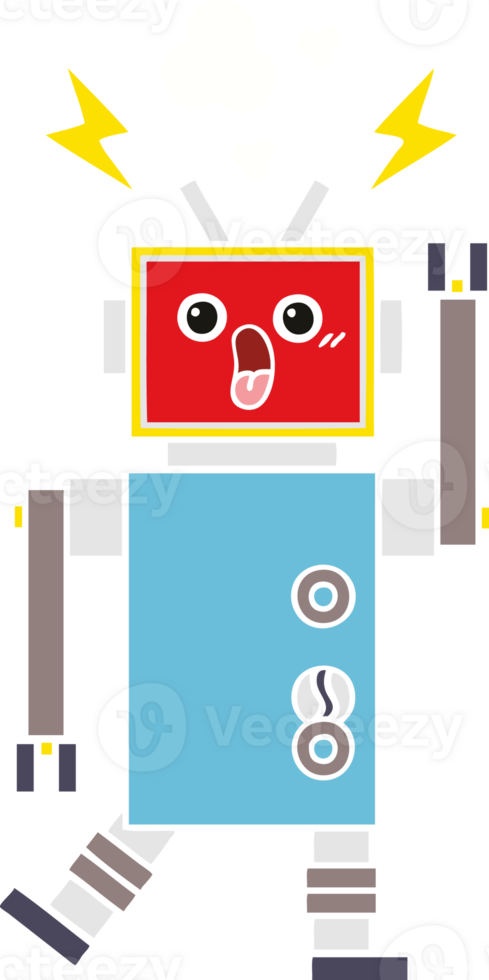 flat color retro cartoon of a robot malfunction png