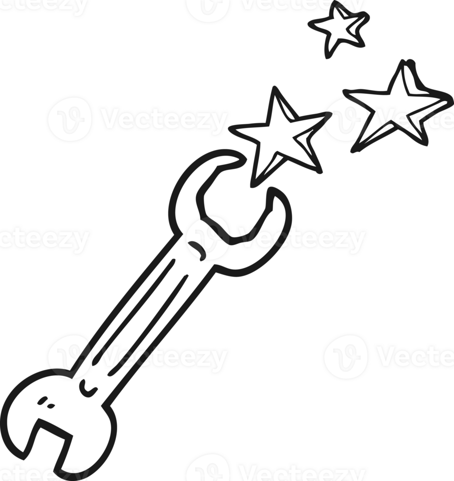 hand drawn black and white cartoon spanner png