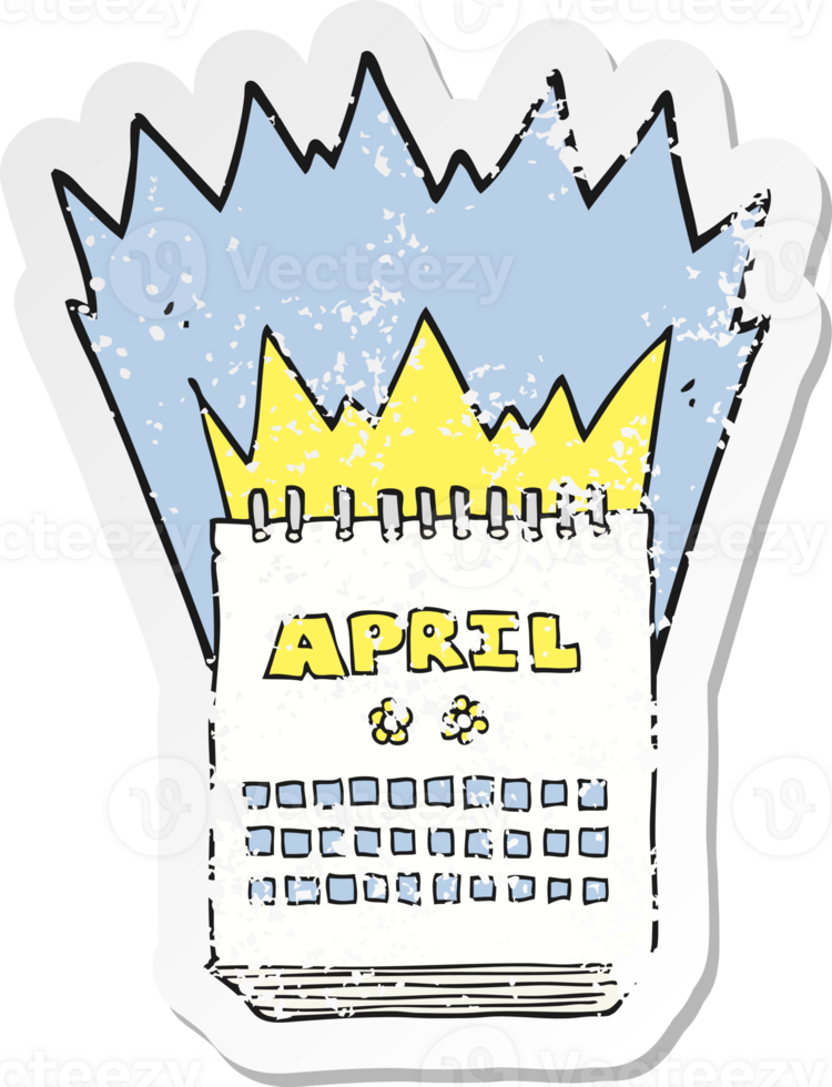 retro distressed sticker of a cartoon calendar showing month of April png