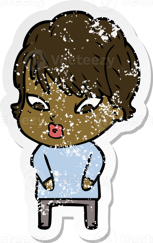 distressed sticker of a cartoon woman png