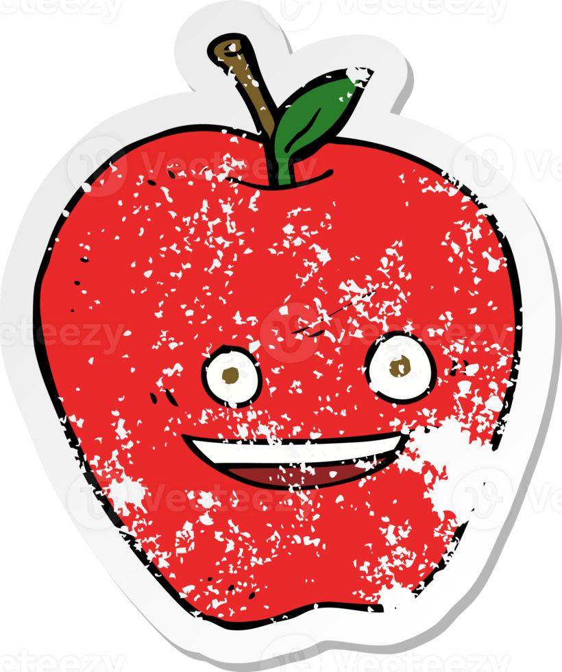 retro distressed sticker of a cartoon happy apple png