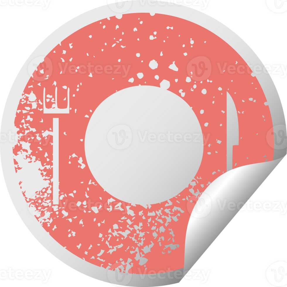 angustiado circular descamação adesivo símbolo do uma prato e talheres png