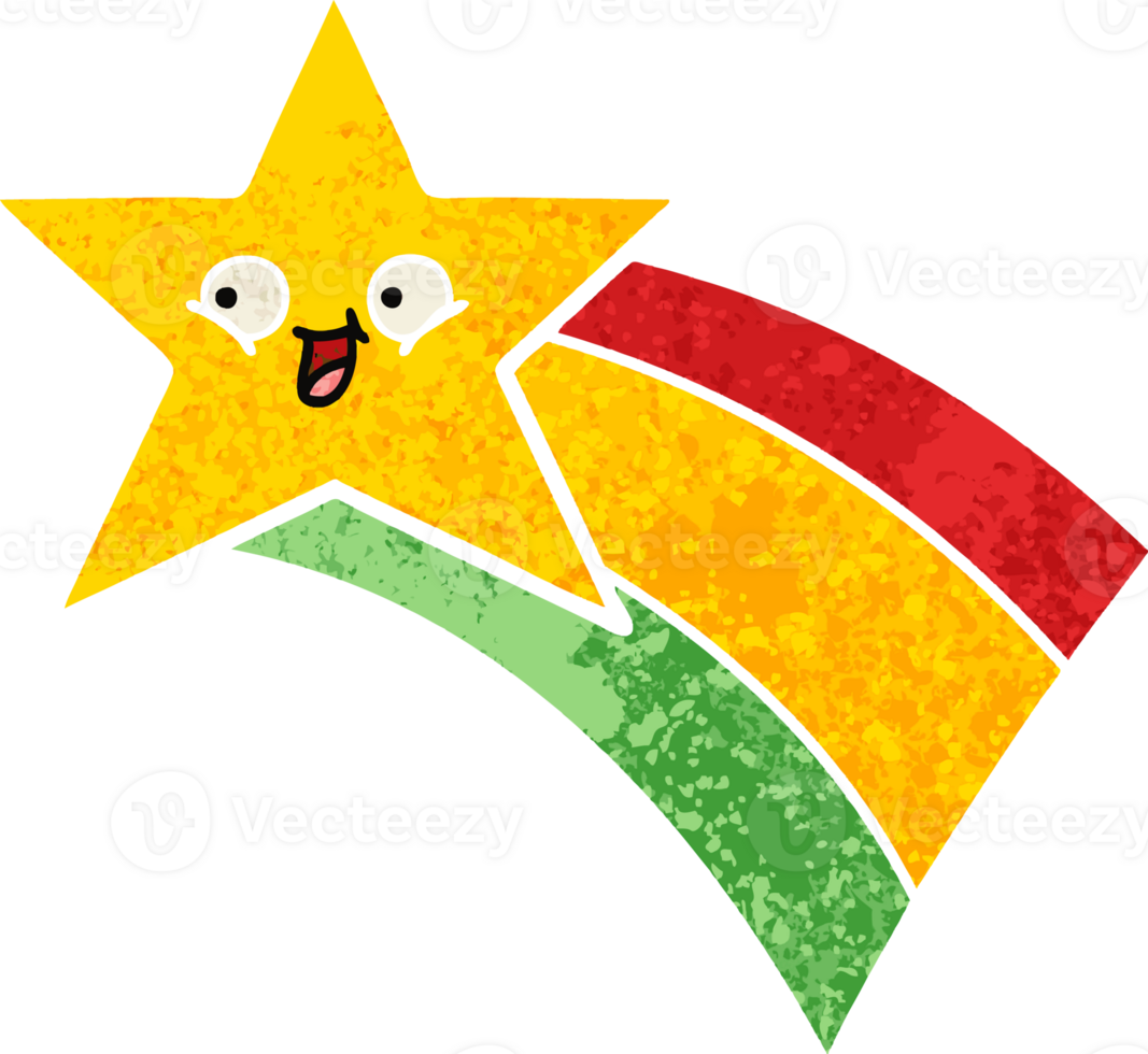 retro illustration style cartoon of a shooting rainbow star png
