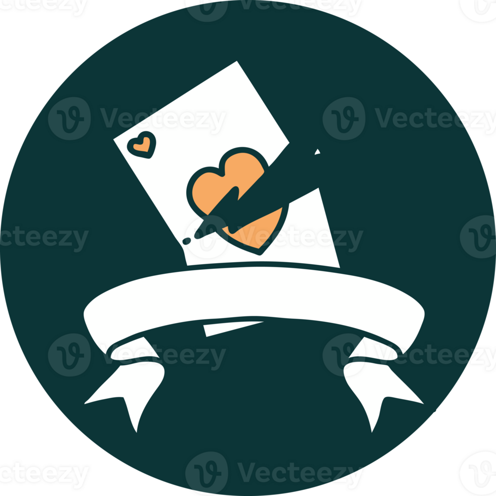 tattoo style icon with banner of a torn card png