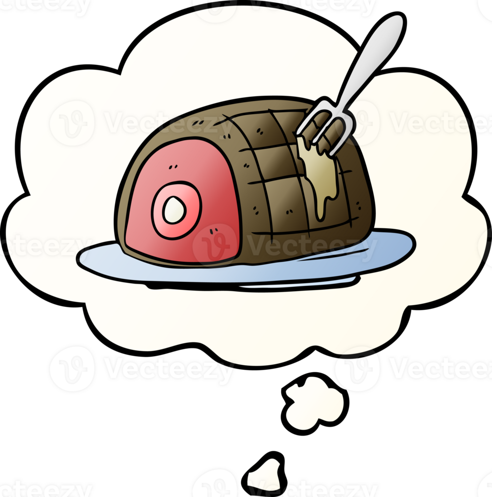 cartoon cooked beef with thought bubble in smooth gradient style png