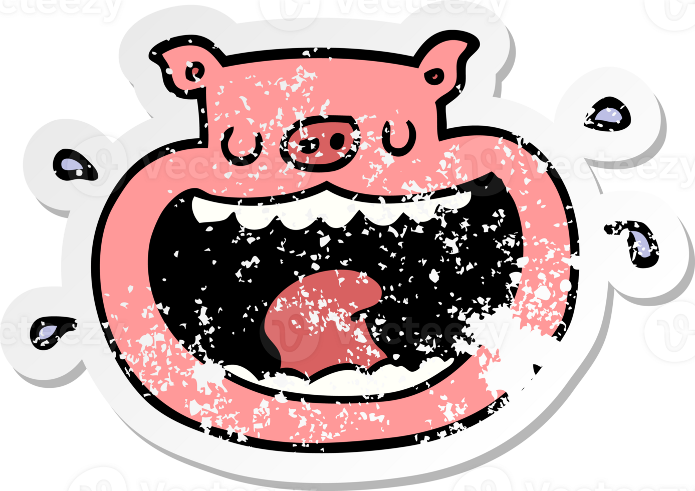 distressed sticker of a cartoon obnoxious pig png