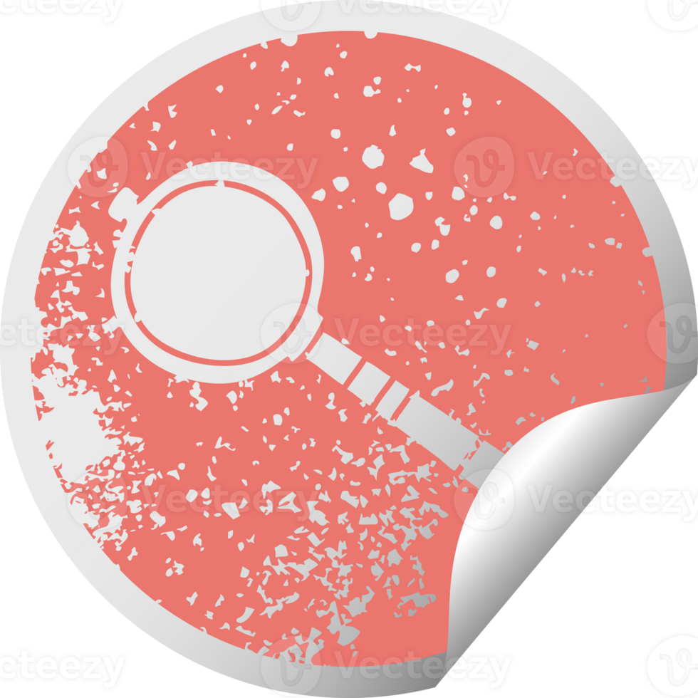 distressed circular peeling sticker quirky symbol magnifying glass png