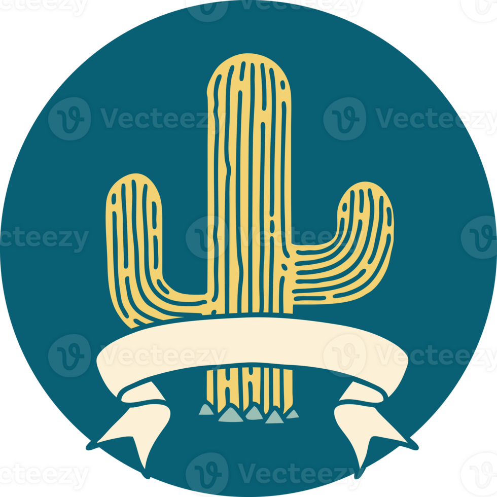 tattoo style icon with banner of a cactus png