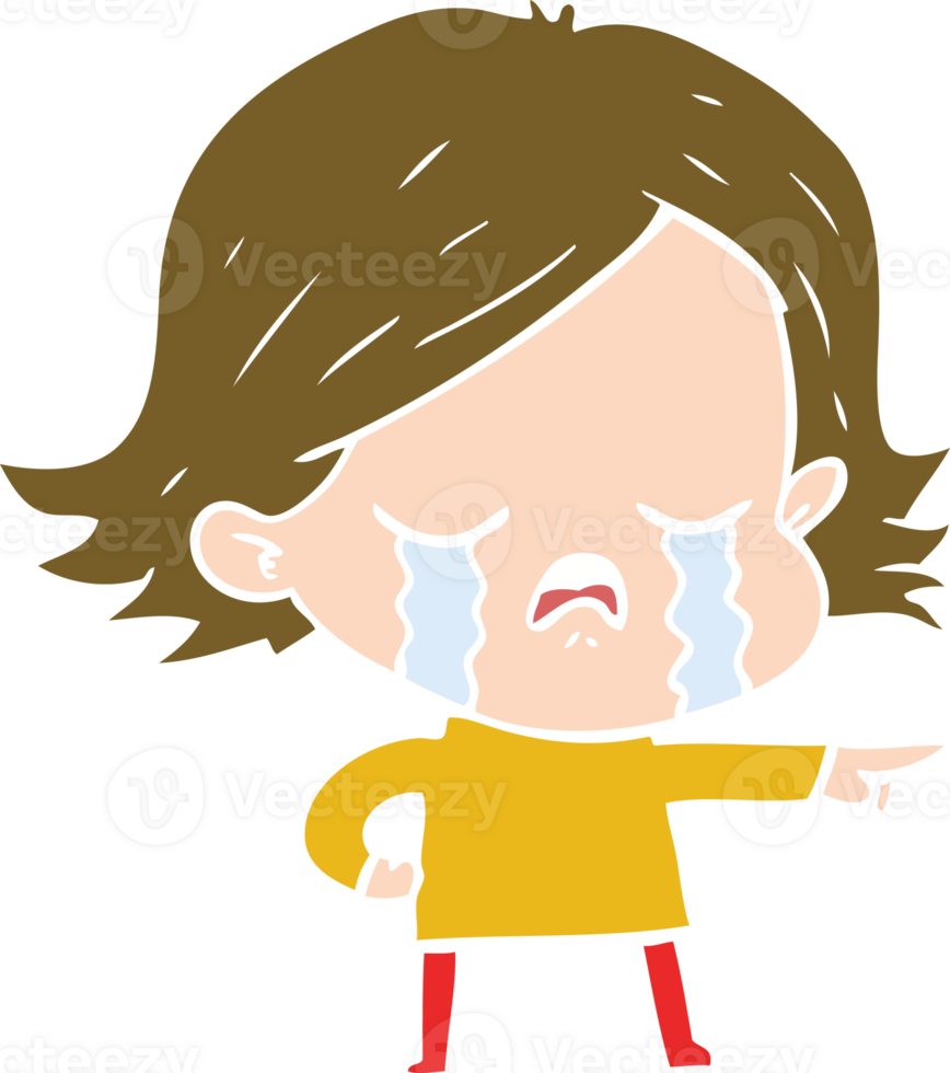 flat color style cartoon girl crying and pointing png
