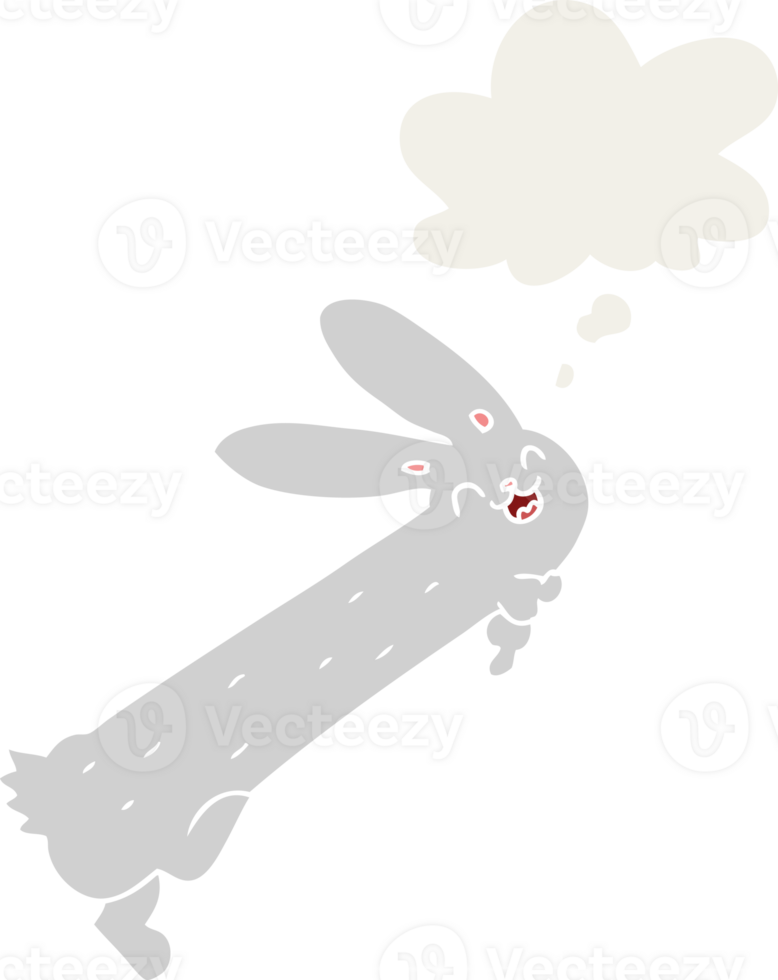 funny cartoon rabbit with thought bubble in retro style png