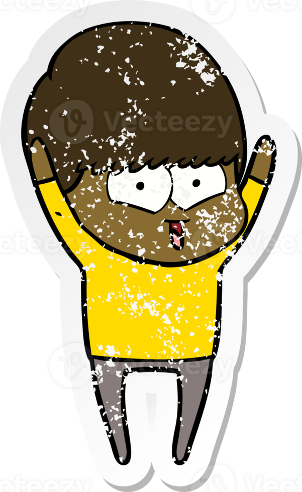 distressed sticker of a cartoon happy boy png