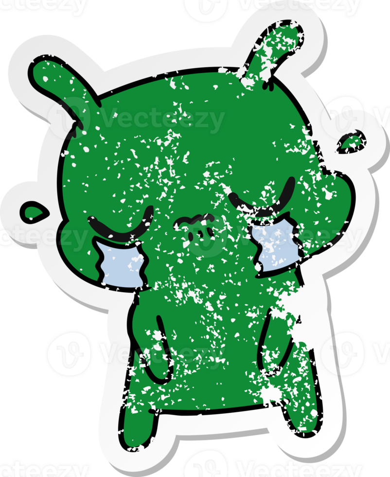 hand drawn distressed sticker cartoon of cute sad alien png