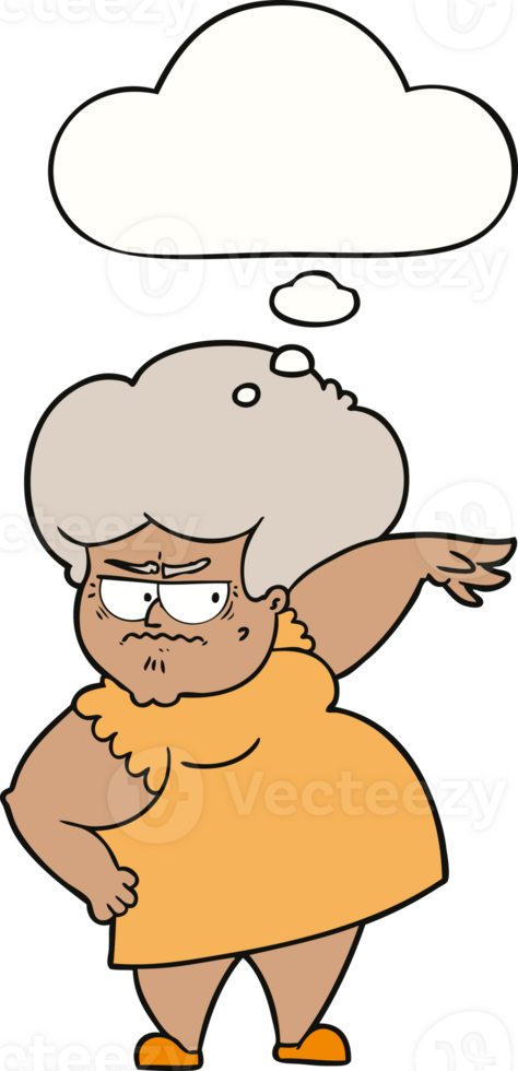 cartoon angry old woman with thought bubble png