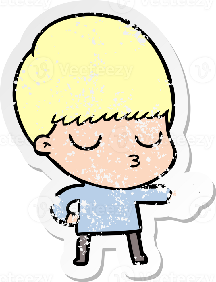 distressed sticker of a cartoon calm boy png