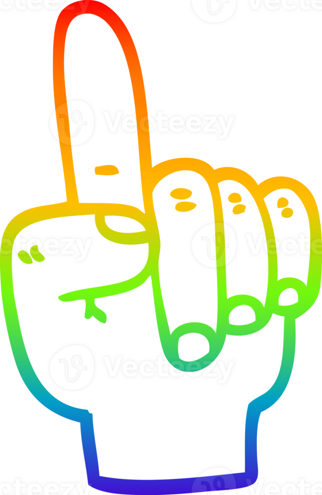 rainbow gradient line drawing of a cartoon pointing hand png
