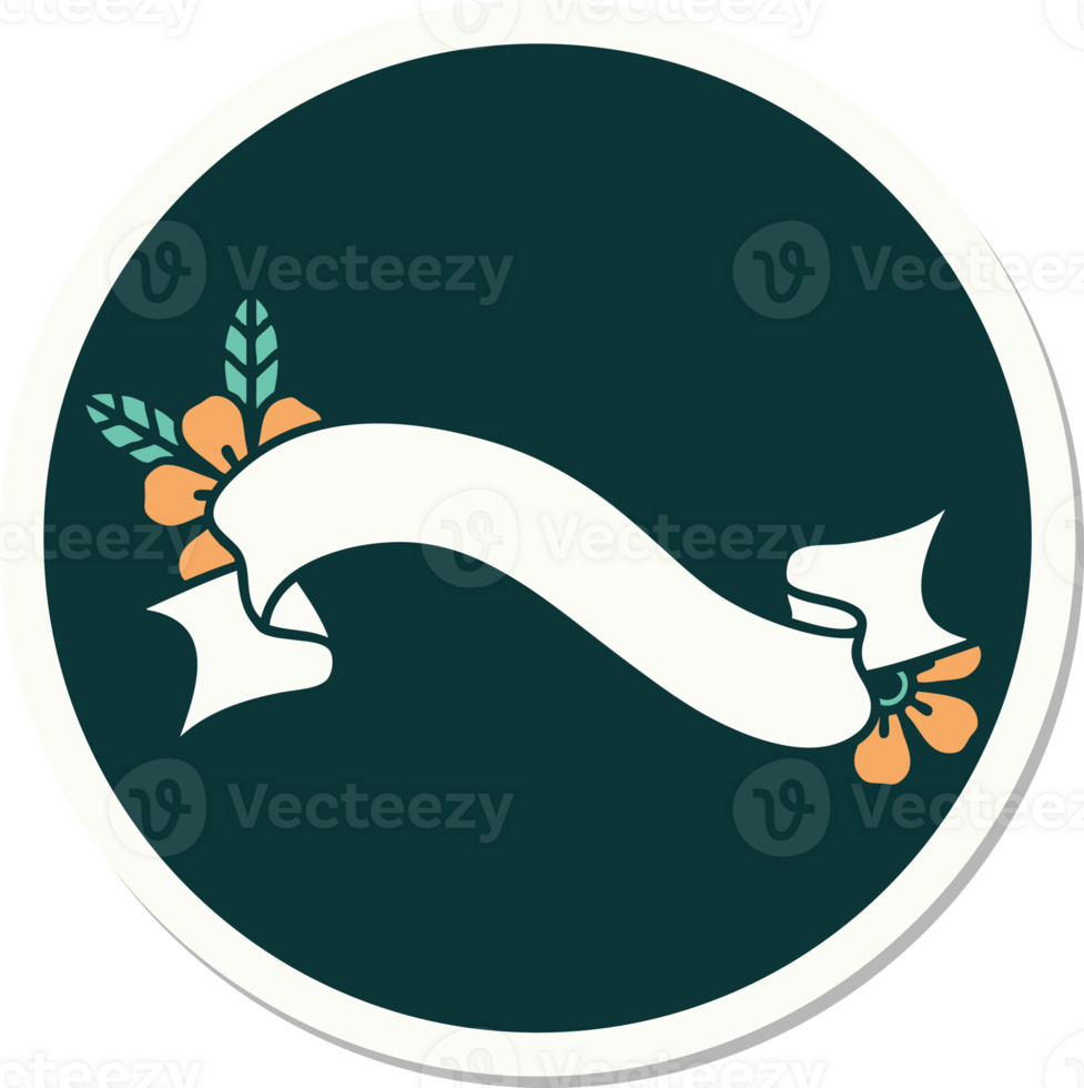 sticker of tattoo in traditional style of a banner and flowers png