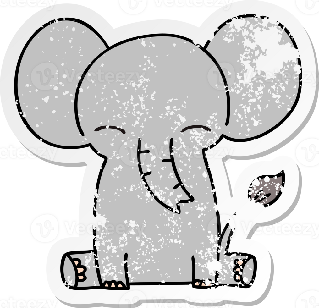 distressed sticker of a quirky hand drawn cartoon elephant png