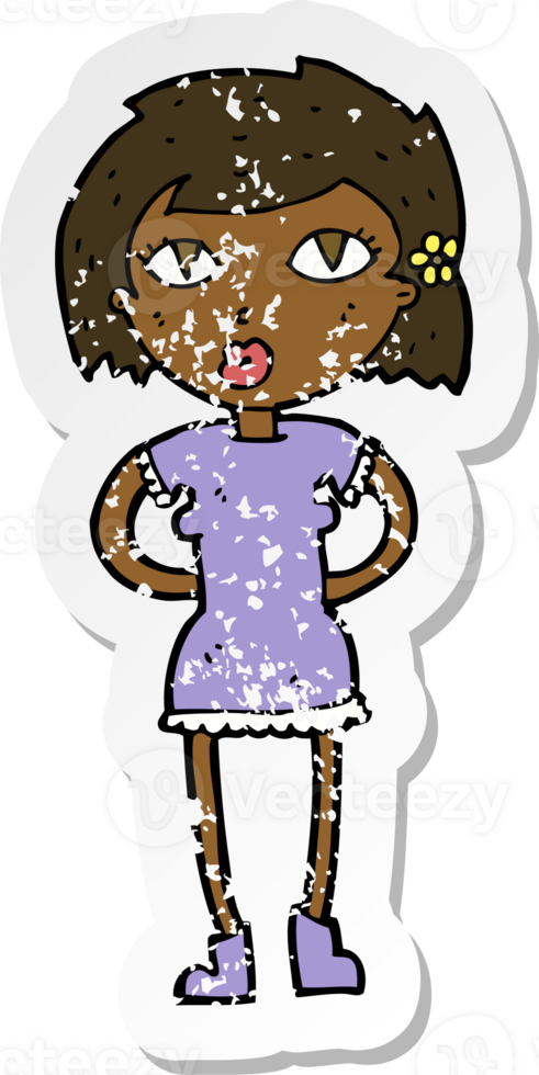 retro distressed sticker of a cartoon woman png