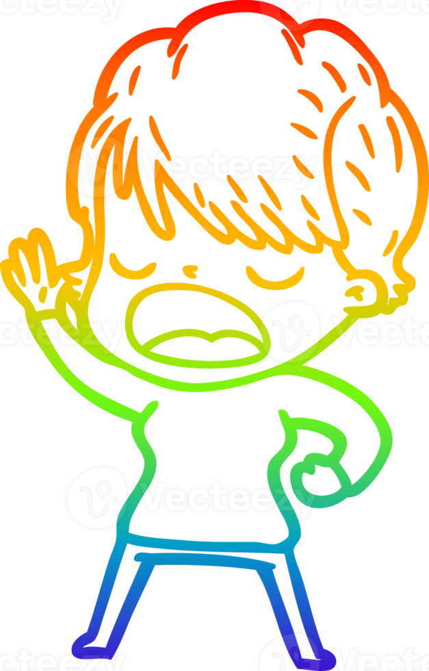 rainbow gradient line drawing of a cartoon woman talking png