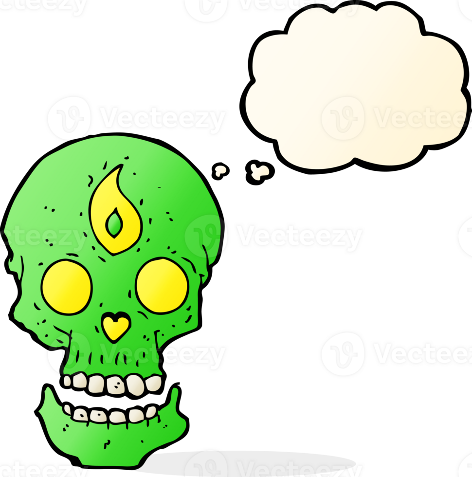 cartoon mystic skull with thought bubble png