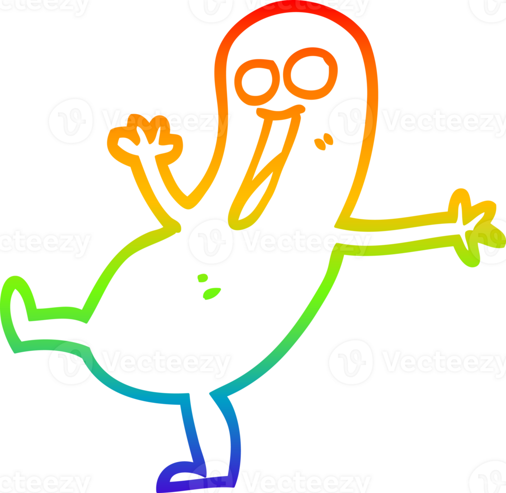 rainbow gradient line drawing of a happy cartoon sausage png