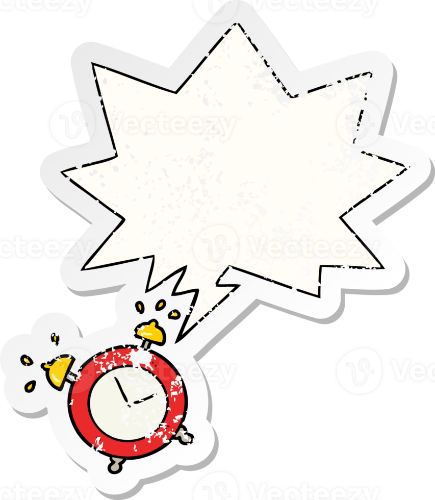 cartoon ringing alarm clock with speech bubble distressed distressed old sticker png
