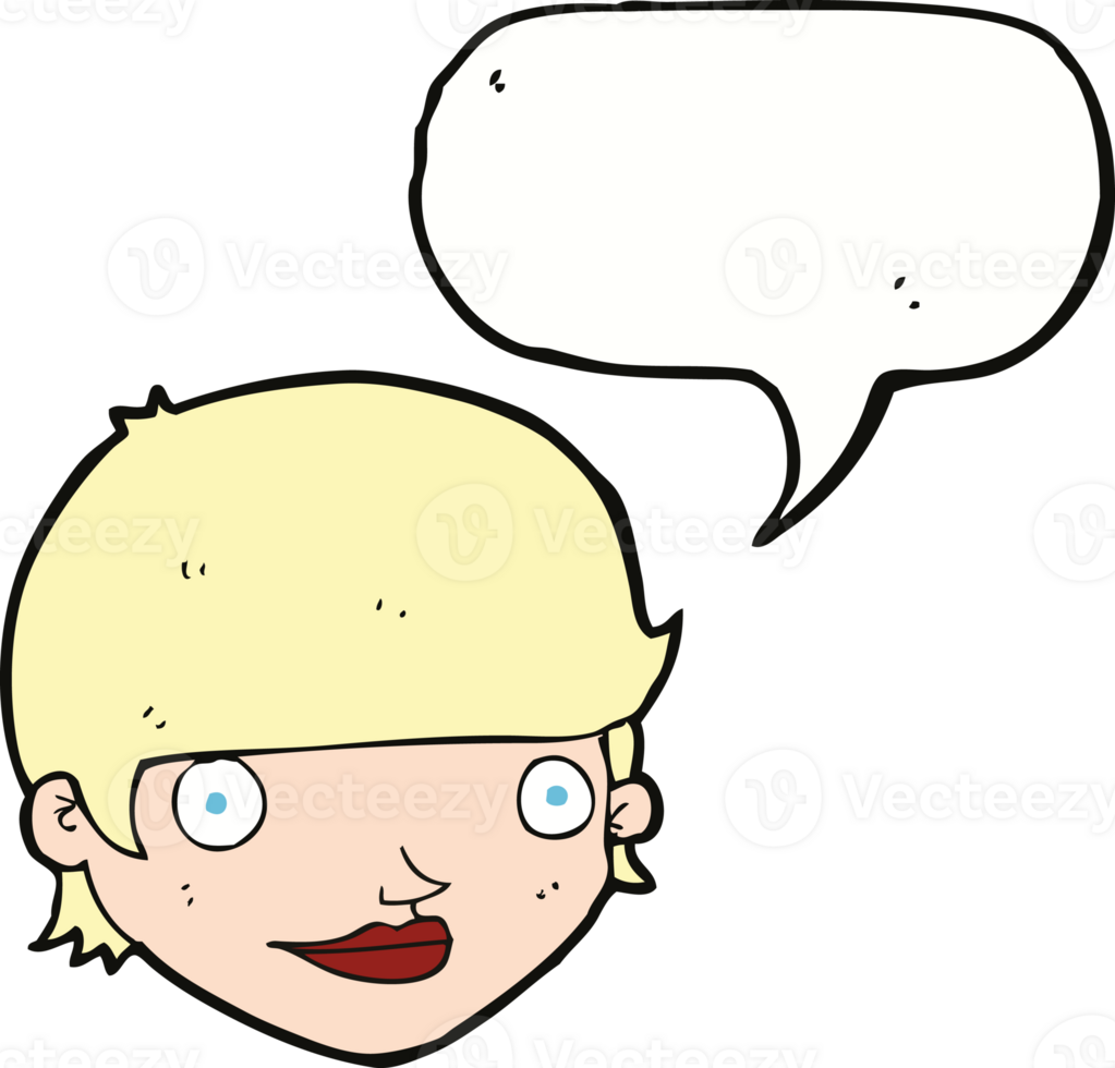 cartoon happy female face with speech bubble png