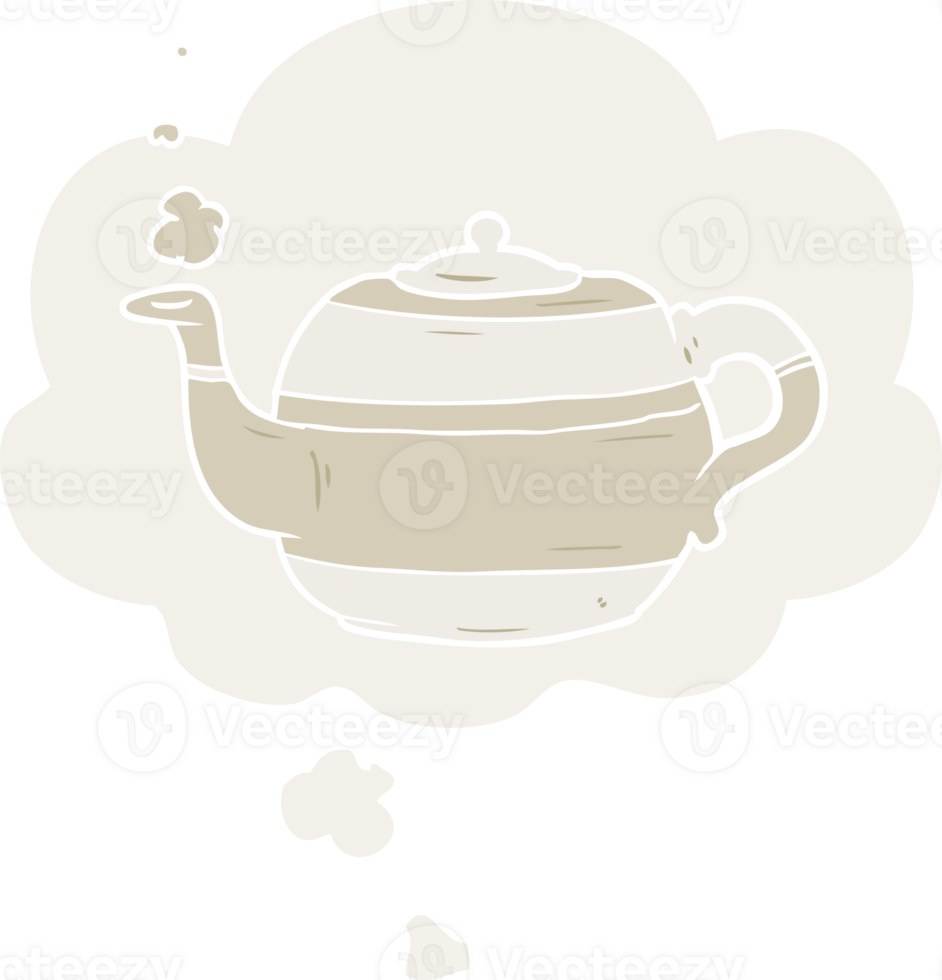 cartoon teapot with thought bubble in retro style png