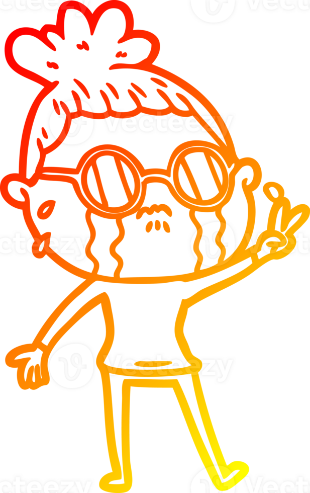 warm gradient line drawing of a cartoon crying woman wearing spectacles png