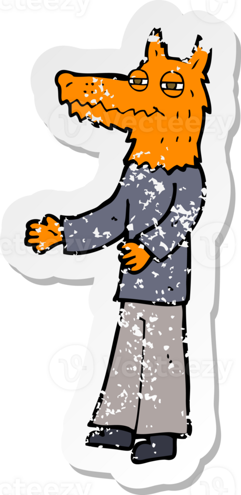 retro distressed sticker of a cartoon fox man png