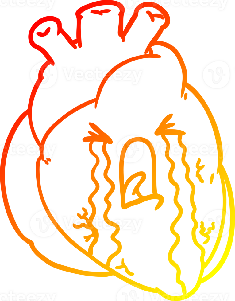 warm gradient line drawing of a cartoon heart crying png