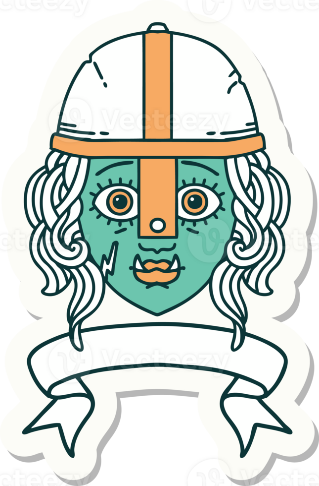 sticker of a orc fighter character face with banner png