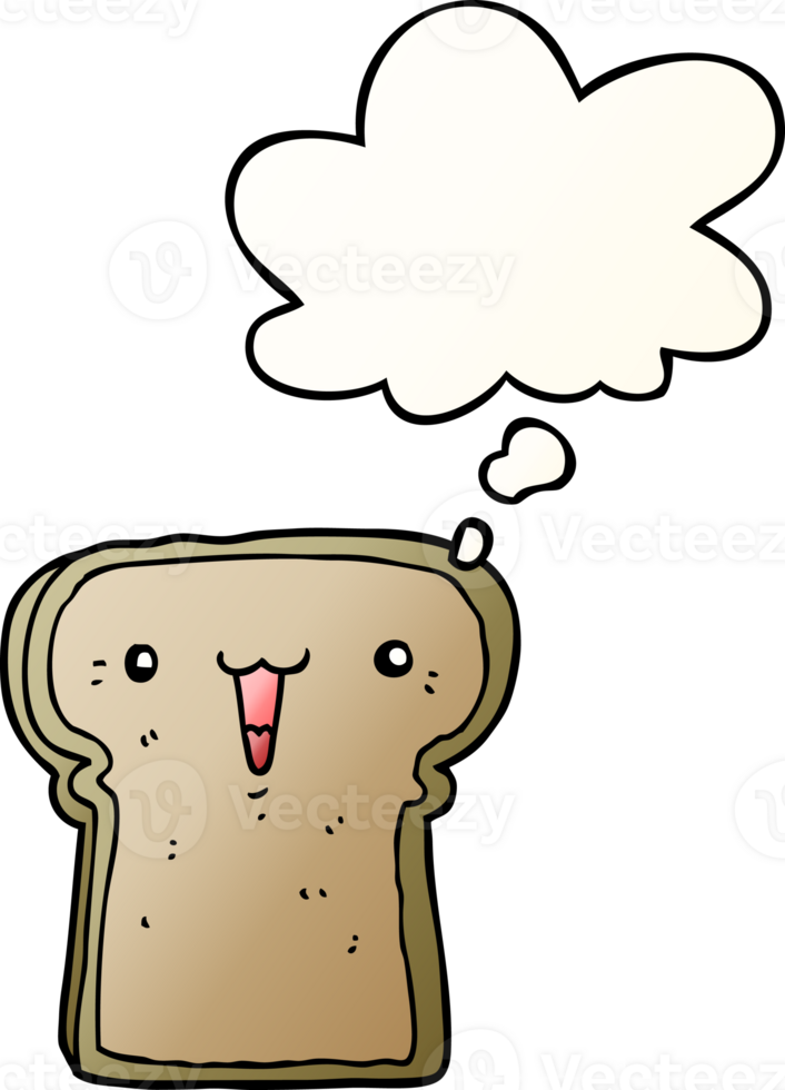 cute cartoon toast with thought bubble in smooth gradient style png