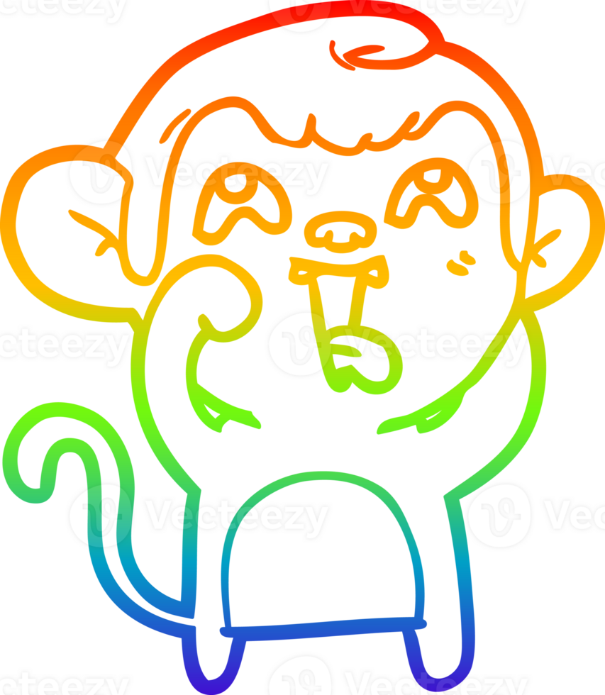rainbow gradient line drawing of a crazy cartoon monkey png