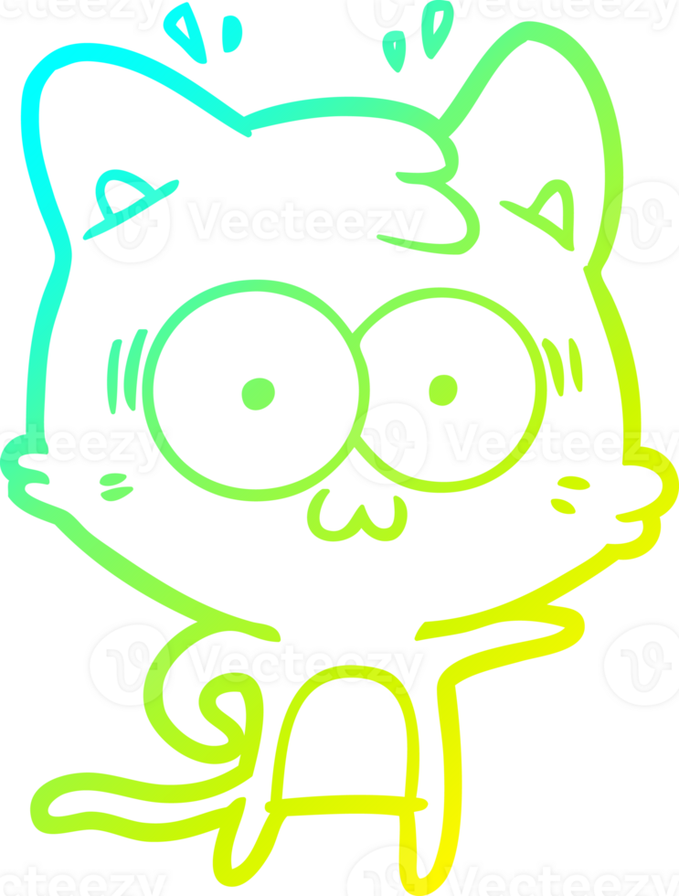 cold gradient line drawing of a cartoon surprised cat png
