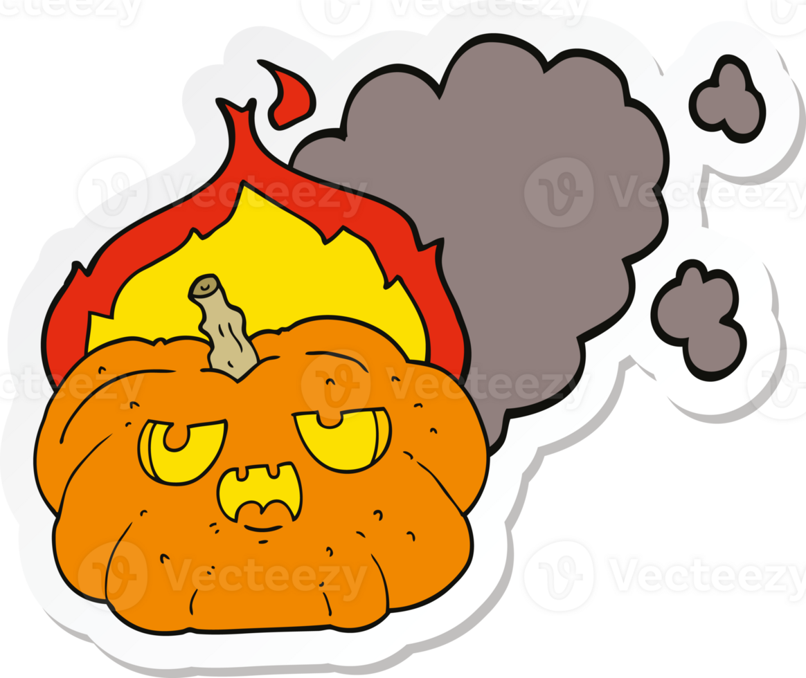 sticker of a cartoon flaming halloween pumpkin png