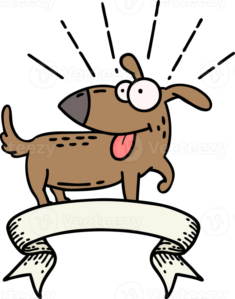 scroll banner with tattoo style happy dog png