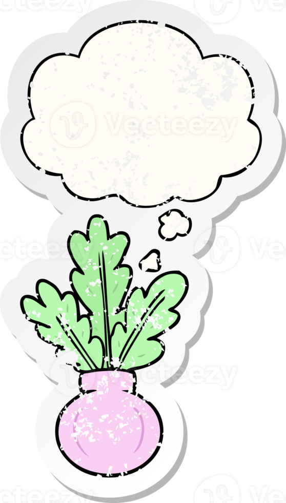 plant in vase with thought bubble as a distressed worn sticker png