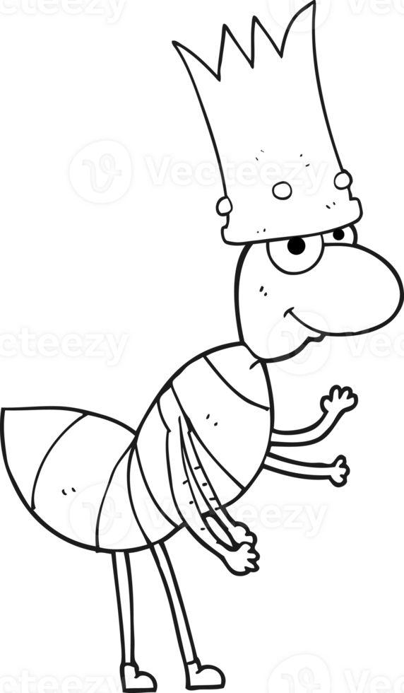 hand drawn black and white cartoon ant queen png