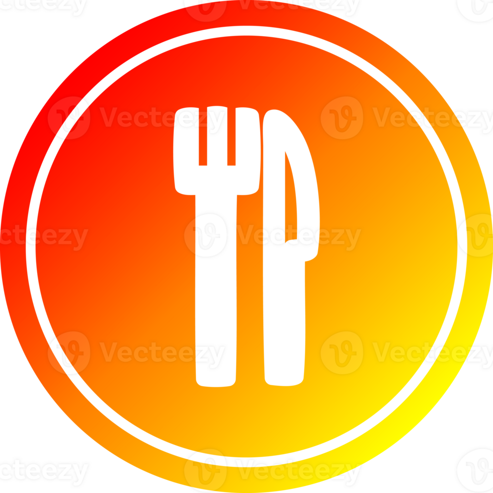 knife and fork circular icon with warm gradient finish png
