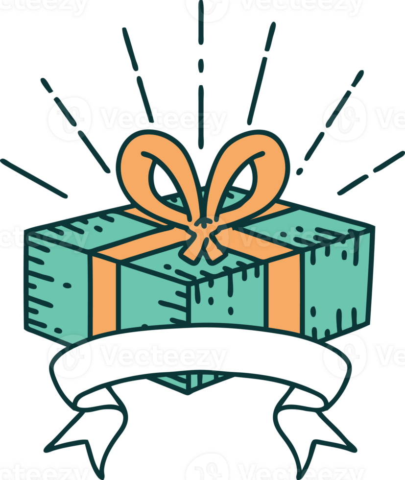 scroll banner with tattoo style christmas present png